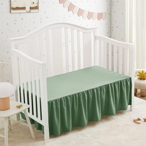 Image of SiinvdaBZX Sage Green Crib Skirt Dust Ruffle, Microfiber Crib Bed Skirt | 52 inchx28 inch with 14 inch Drop, Durable Full Coverage Toddler Bedskirt Fit for Baby Boys Girls Nursery Standard Crib