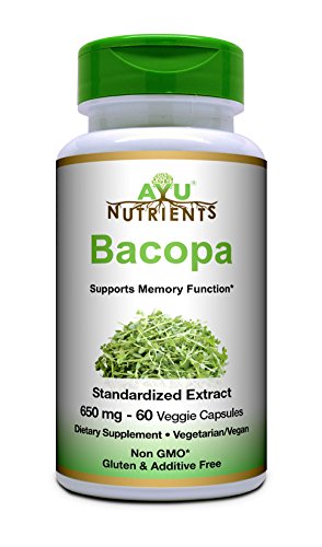 Organic Bacopa Extract 650 mg (60% Bacopa Saponins (Bacosides A & B) | Made in USA| Highest Potency and Purity on The Market - 60 Veg Capsules for Memory Support by Ayu Nutrients