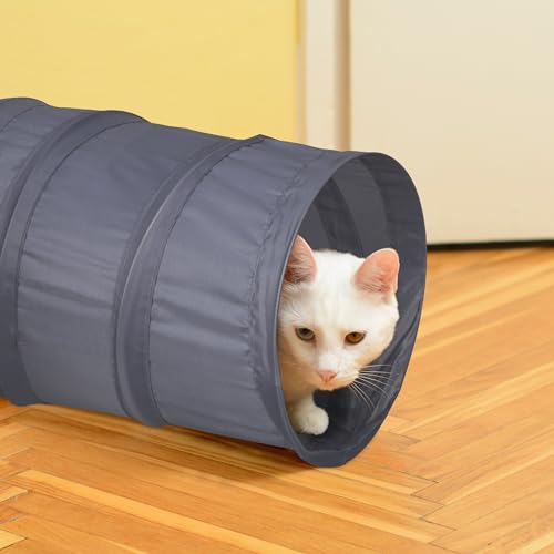 Relaxdays Katzentunnel, Faltbare Katzenröhre, S-Form, HBT: 25 x 131,5 x 35 cm, Spieltunnel, 4 Ausgänge, Polyester, grau