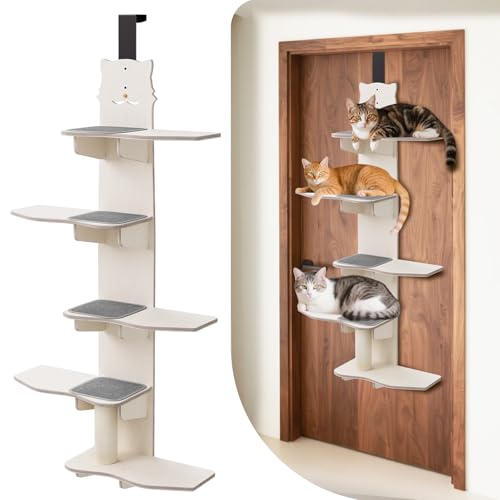 5-Level Door Hanging Cat Shelf with Extra-Large 18in Perch - Over Door Cat Climber with Scratching Post, 0.5in Thick Plank for Indoor Cats