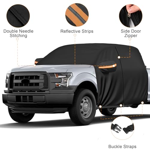 Image of Cab Car Cover for Full-Size Truck Crew Cab, Compatible with Ford F-150, Chevy Silverado, Dodge Ram, GMC Sierra, Toyota Tundra, Nissan Titan, Truck Cab Roof Cover