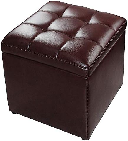 COMLZD Faux Leather Ottoman Storage Seat Cube Square Footstools PU Leather Pouffe Storage Chest Home Living Room 16”×16” ×16”Footrest Stool