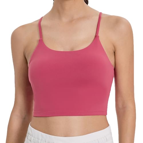 Image of Women's Strappy Stretch Sports Bra Longline Yoga Tank Top Fitness Bra Workout Camisole Crop Tops for Teen Girl