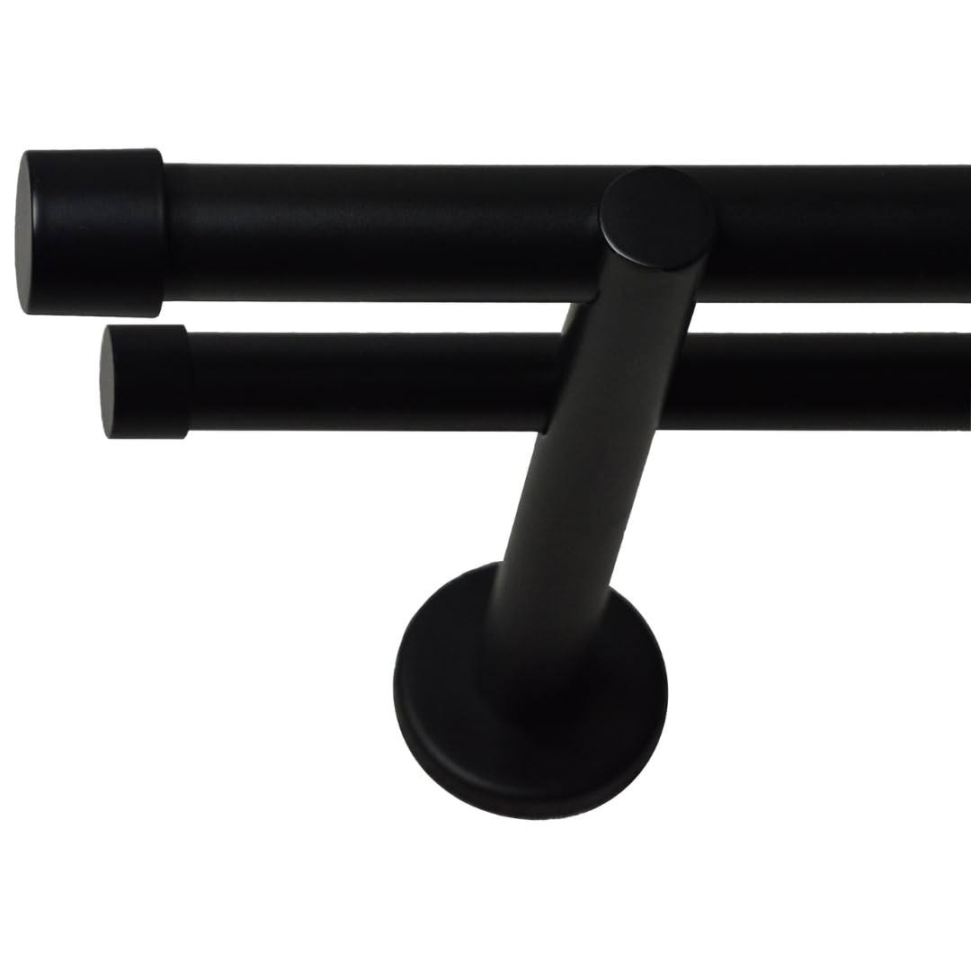 Voppi Gardinenstange 300cm aus Stahl Loft schwarz Doppel 25mm moderne Röhre für Wohnzimmer Büro Esszimmer Zimmer minimalistisch elegant