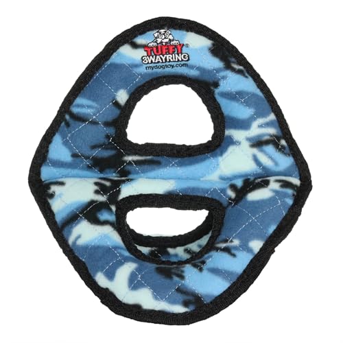 TUFFY- World's Tuffest Soft Dog Toy-Ultimate 3Way Ring-Camo Blue -Squeakers -Multiple Layers. Made Durable, Strong & Tough. Interactive Play (Tug, Toss & Fetch). Machine Washable & Floats
