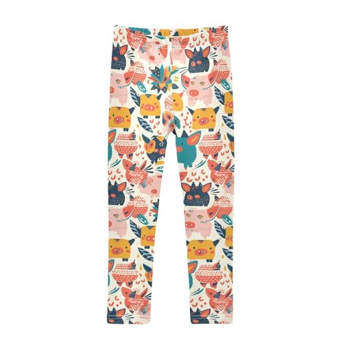 KLL Hand Drawn Cute Pig Heads Toddler Girl Active Leggings Soft Full Length Workout Pants Gym