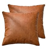 KKY Faux Leather Farmhouse Throw Pillow Cover 18x18 inch, Modern Country Style Decorative Throw...