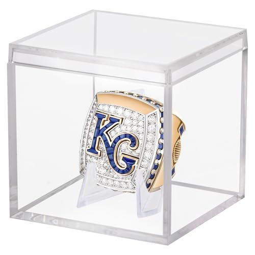 Image of Championship Ring Display Case Clear Acrylic Ring Case Display Box for Sports Baseball Basketball Softball Football Single Ring Holder Coin Stand, 2.16 Inch