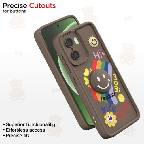Image of Pikkme Back Cover for OnePlus 15R 5G | Soft Silicone| Cute Rainbow Smile & 3D Cartoon Flower Design | Shockproof Raised Camera Protection Bumper Case (Brown)