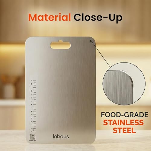 Image of Stainless Steel Chopping Board Set of 2 (31x21 cm + 35x25 cm) | 304 Steel Cutting Board for Kitchen Large & Medium | Rust Proof Chopper Board | Odour Free Vegetable Cutting Board