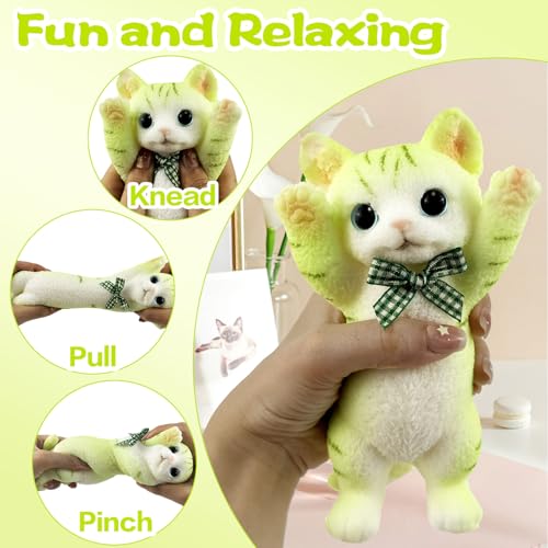 Image of Big Hand Painted Cat Squishy Toys,Large Cute Ultra Soft Kitty Squeeze Fidget Toys for Stress Relief ,Kawaii Squishies Sticky Animal Toys for Adults Kids,Decompression Sensory Balls Toys (Green)