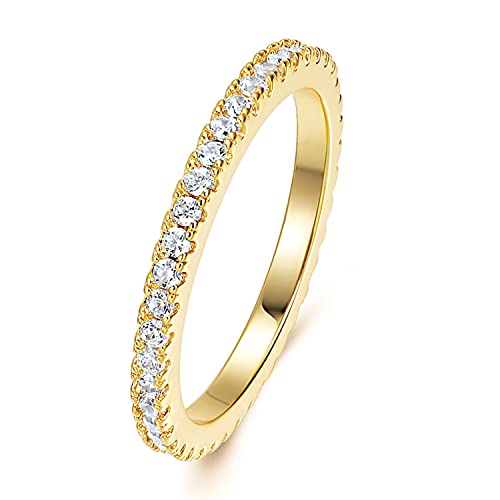 VOLUKA Eternity Stacing Rings 18K Gold Plated Cubic Zirconia Gold Plated Cubic Zirconia Stackable Thin Rings for Women Men Engagement Promise Rings Size 8