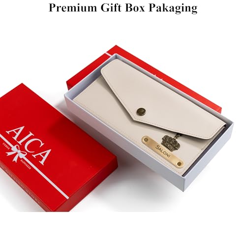 Image of AICA Personalized Name & Charm Leather Womens Wallet (Cream) | Customized Gifts for Women Girls | Gifts for Women | Wallet for Woman | Diwali Gifts | Wallet for Women | Corporate Gifts for Staff Girls