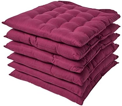 HOMESCAPES Grey Seat Pads for Dining Chair, Set of 6 100% Cotton Chair Pads with Straps, 40x40 cm
