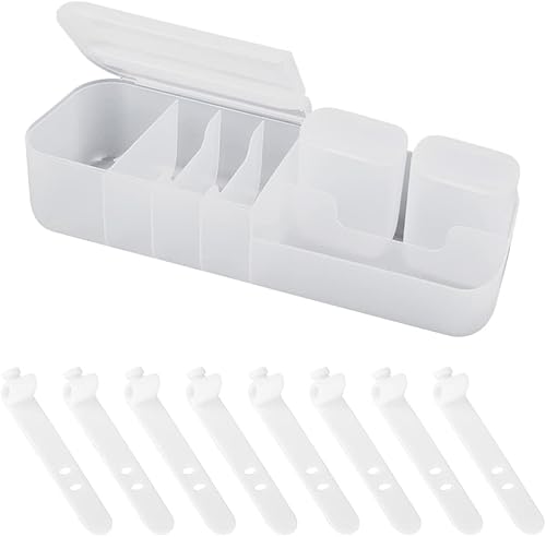 Tonxus Caja de organización de cables de plástico con 8 bridas de cables, organizador de cables de alimentación portátil con 6 compartimentos,