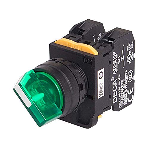 A20F-2E01Q4G, 22Mm Selector Switch, 2 Positions, Illuminated, Maintained, 1Nc 10A 110V, Green Knob & Led 24V Ac/Dc #TOP6