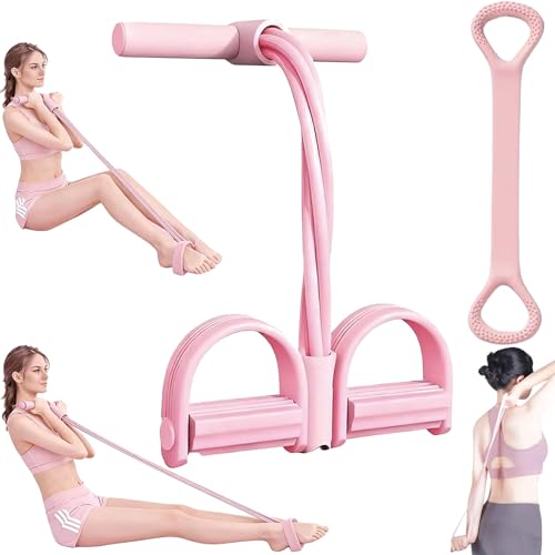 Luxero Gentle Fit Band, Multifunction Elastic Yoga Resistance Band, Pedal Resistance Band with Handle, Multifunction Tension Rope, Non-Slip Handles, for Full Body Workout, Yoga, Stretching (Pink)