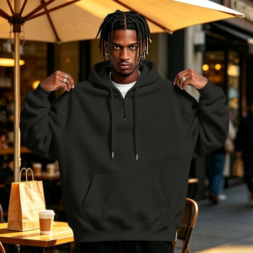 Hooded Sweatshirt Men Fleece Quarter Zip Hooded Hoodie Sweat Shirt — view 2