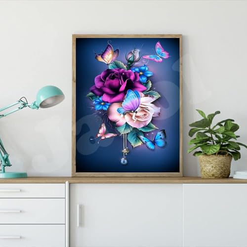 Image of Jasol Diamond Painting Kit, 40x30 Cms, Full Drill, 5D Crystals, Home Wall Decor Gift Set (Flowers M45609)