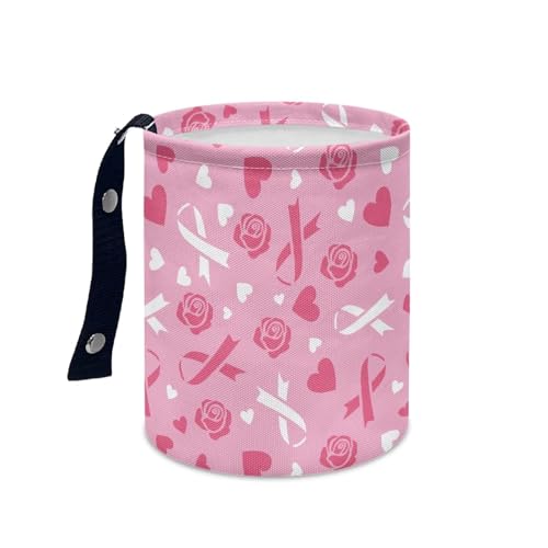 Image of Breast Cancer Pink Ribbon Car Trash Bag, Car Trash Can - Cute, Portable, Collapsible for Back Seat, Floor, or Hanging Headrest Waste Basket