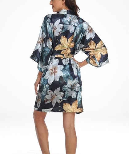 Image of Women's Short Satin Robes Lightweight Silky V-Neck Sleepwear Wedding Bridal Party Bride Bridesmaid Bathrobes