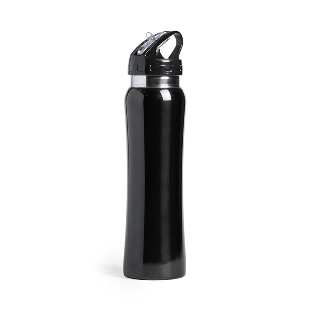 eBuyGB Stainless Steel Water Bottle with Flip Straw Reusable BPA Free 800ml Metal Drinks Bottle Cup (Black)