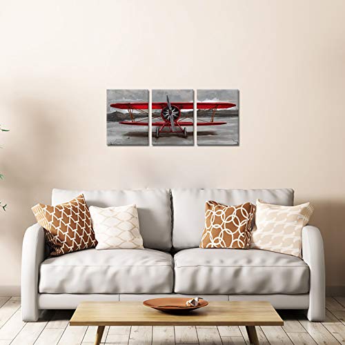 Skenoart 3 Piece Vintage Airplane Canvas Wall Art Red Jet Paintings Aircraft Pictures Red And Gray Aviation Posters Print For Living Room Bedroom Bathroom Wall Decor Office Home Wall Decorations 12"X16"X3Pcs thumb #6