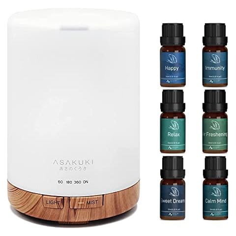 ASAKUKI 300ml Essential Oil Diffuser Set, Aroma Dffuser and Essential Oil Blends Cover