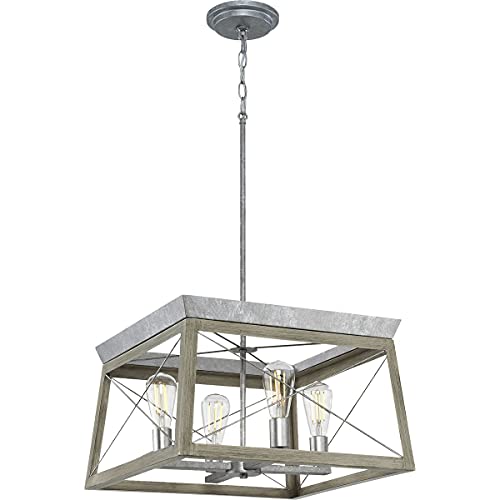 Image of Progress Lighting 4 Light Chandelier, Rustic Farmhouse Style Modern Hanging Light Fixture for Kitchen and Dining Room, Briarwood Collection, Galvanized