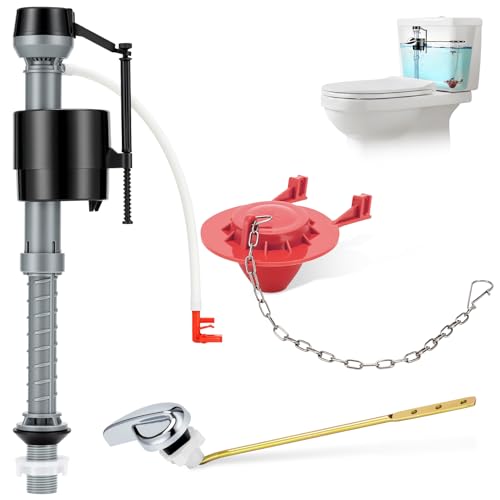Universal Toilet Flush Valve Replacement Kit, Height Adjustable Fill Valve with Threaded Flow Control Knob, 2-Inch Flapper, Toilet Handle Lever, Quiet Water-Saving Toilet Repair Kit Inside Tank