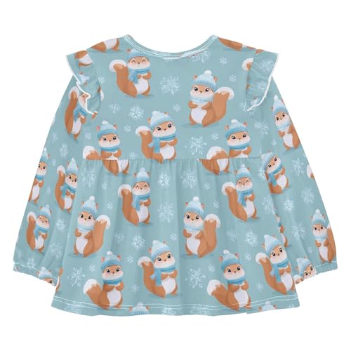 Squirrel Snowflake Girls Shirts Cotton Long Sleeve Ruffle Toddler Tee Tops2