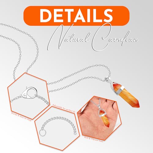 Carnelian Necklace for Women - Orange Necklace Crystal Jewelry - Healing Carnelian Stone Gemstone Necklace - Elegant Birthstone Crystal Necklaces for Women - Handmade Necklaces - Red Crystal Necklace for Men2