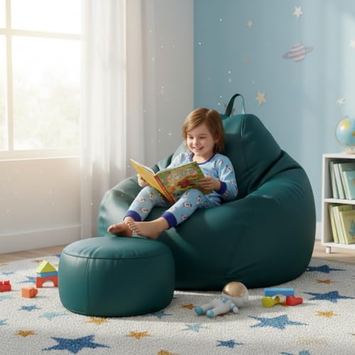 Image of KAM'S LIEU 6XL Jumbo Premium Bean Bag Chair with Footrest & Cushion | Filled with High Density EPS Beans | Comfortable Sofa for Living Room & Bedroom | 6 Months Warranty, Color- (Teal, 6XL, Premium)