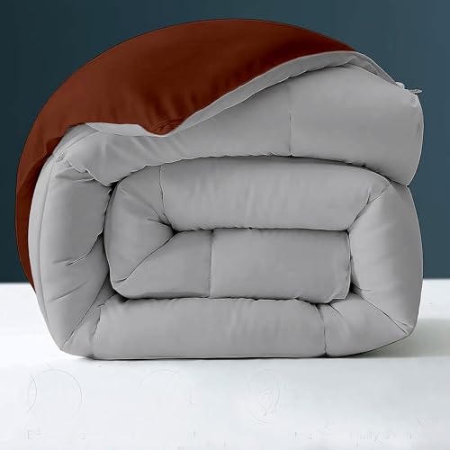 Image of Day Care - 600 GSM Hotel Quality-Down Alternative Reversible Comforter (60 inch x 90 inch Inches /228cm x 228cm) - Comforter Single Bed|Chocolate Brown /Silver