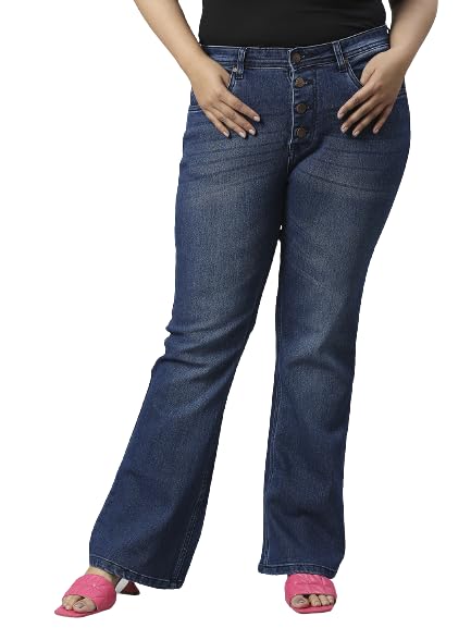 high star Women Cotton Plus Size Bootcut High-Rise Light Fade Stretchable Jeans-picture-21