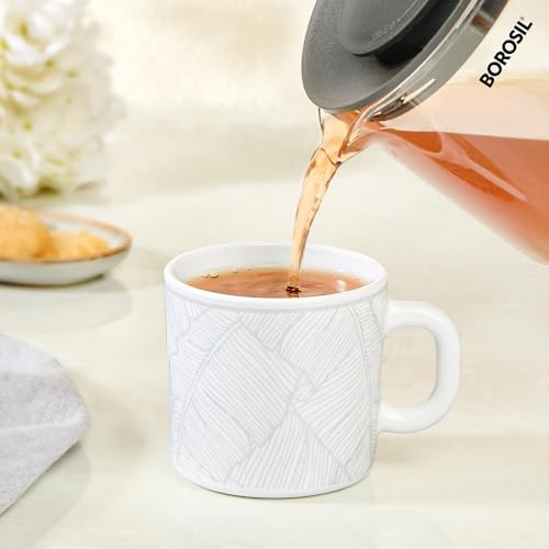 Image of Larah by BOROSIL 180ml x 6pc Opalware Ivy Tea /Coffee Mug Set, Microwave & Dishwasher Safe Embossed Design Crockery Set Ideal for Daily Use & Gifting