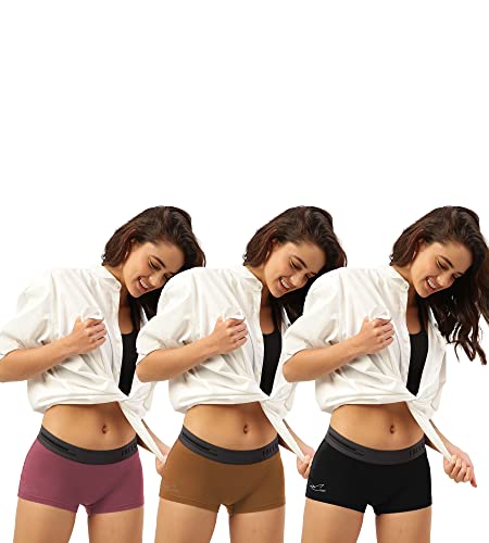 Image of FREECULTR Antibacterial Micro Modal Boy Shorts for Women | Long Panty | Boxer for Girls- Pack of 3 (Black, Bourbon Yellow, Rosini Red)