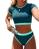 Jolefile Women 2 Piece Bikini Sets Tankini Swimsuits High Neck Bathing Suit Tummy Control Modest Swim Suit 2026 Sporty Ribbed