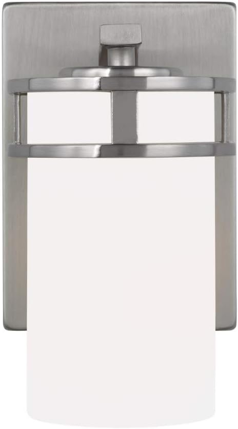 Generation Lighting 4121601EN3-05 Robie Etched/White Glass Cylinder LED Wall Sconce Lighting Fixture, 1-Light 9.3 Watt, 8" H x 5" W, Chrome