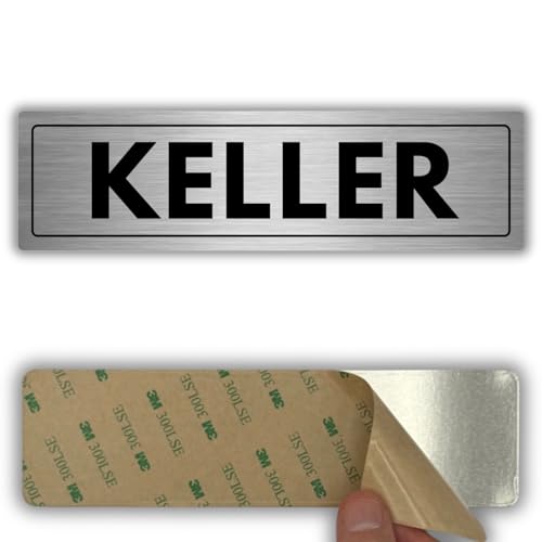 LEIASA | Schild Keller - 5 x 18 cm - Stärke 0,8 mm - Aluminium - Selbstklebende Platte - Hinweisschild Kellerraum - Türschild - (Keller)