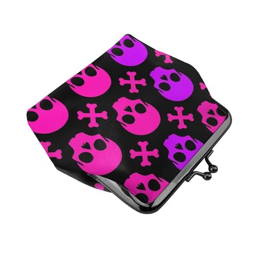 Small Wallet Coin Purse For Women Change And Coin Wallet Double Clasp Closure Mini Purse (purple and pink crossbones skull (4))3