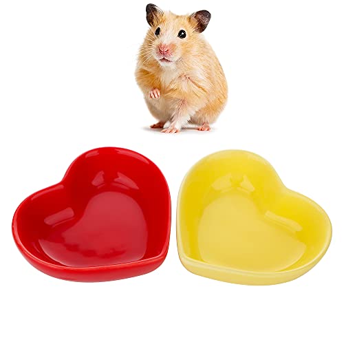 Hamster-Fressnapf, Igel, Keramik, niedliche Form, Anti-Drehen, Futter- und Wassernapf für Hamster, Igel, Rennmäuse, Ratten, Meerschweinchen, Gelb und Rot, 2 Stück