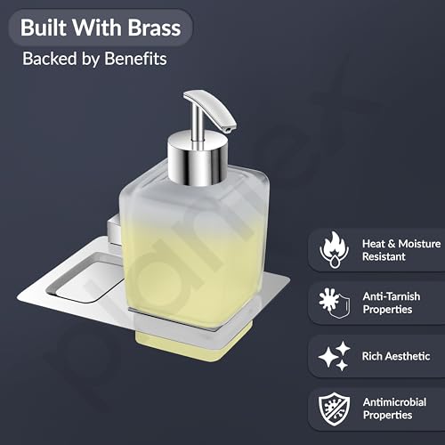 Image of Plantex Smero Pure Brass Made Hand Wash Holder for Wash Basin /Liquid Soap Dispenser /Shampoo Dispenser - Arrete (Chrome)