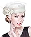 Z&X Wool Felt Veil Fascinator Pillbox Hats for Women Winter Tea Party Church Derby Hat Flower Beret Fedoras Ivory White, One Size