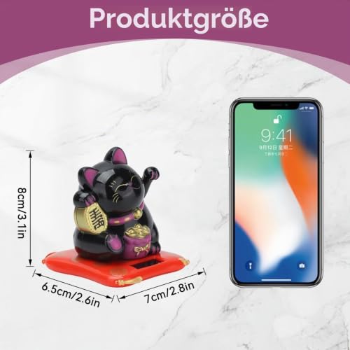 HERCHR Glückskatze Winkekatze, Solarbetriebene Kawaii Winkende Katze, Glückliche Glückskatze, Einladende Katze, Mini Katzen Reichtum Nette Mit Dem Winkenden Arm, Winkend Glück Verheißend 6,5×7×8cm