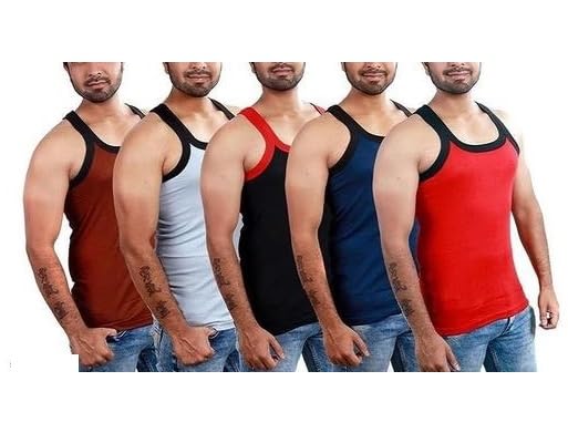Men's Cotton Gym Vest Pack of 5 | Sleeveless Casual Sando Ganji Inner | Soft Combed Cotton Regular Fit Vest-image-39