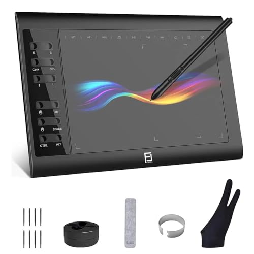 FINYQBET Mesa Digitalizadora 10x6 Polegadas, Tablet Digital com 8192 Níveis de Pressão, Caneta Sem Bateria, Compatível com Windows/Android/Mac para Desenho Digital, Ensino Online e Animação