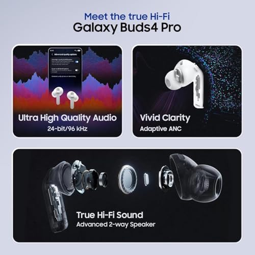 Image of Samsung Galaxy Buds4 Pro (White) in-Ear Wireless Earbuds with Hi-Fi Audio | Adaptive ANC 2.0 and EQ 2.0 | 2-Way Speaker | 360-Audio | Voice Detect | Live Translation | Head Gesture | IP57