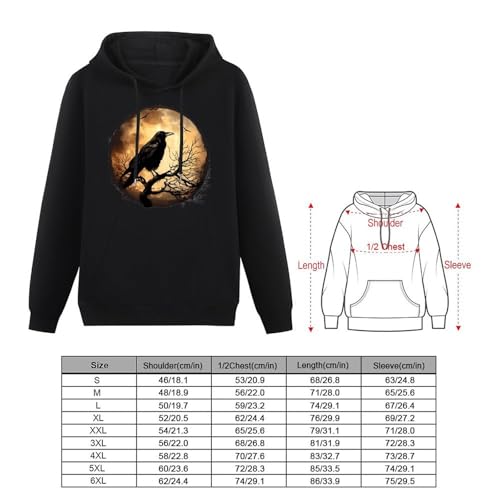 Crow And Moon Unisex Casual Hoodies Long Sleeve Lightweight Pullover Tops Loose Sweatshirt with Pocket2