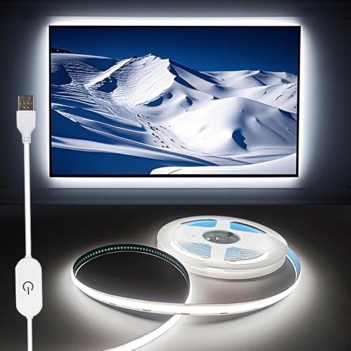 Image of ZSLAIFU A 5V USB LED Light Strip, COB LED Strip Lights, White 5V LED Lights, Small LED Strip Light, TV Lights for TV Under Cabinet Kitchen Living Room Shelving or Displays (White, 6.56ft)